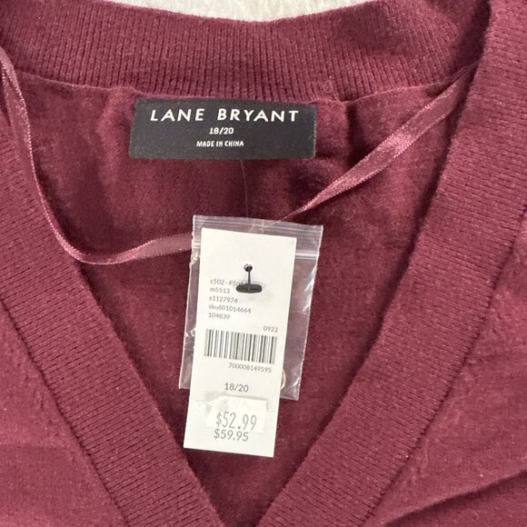 Lane Bryant Sweater Womens 18/20 Maroon V-NECK Long Sleeve Retails $60.00 NWT - Picture 4 of 11